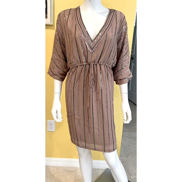 EN CREME sequin accent mocha dress PLUS 18, 20, 22, 24, 26 - Picture 5 of 7